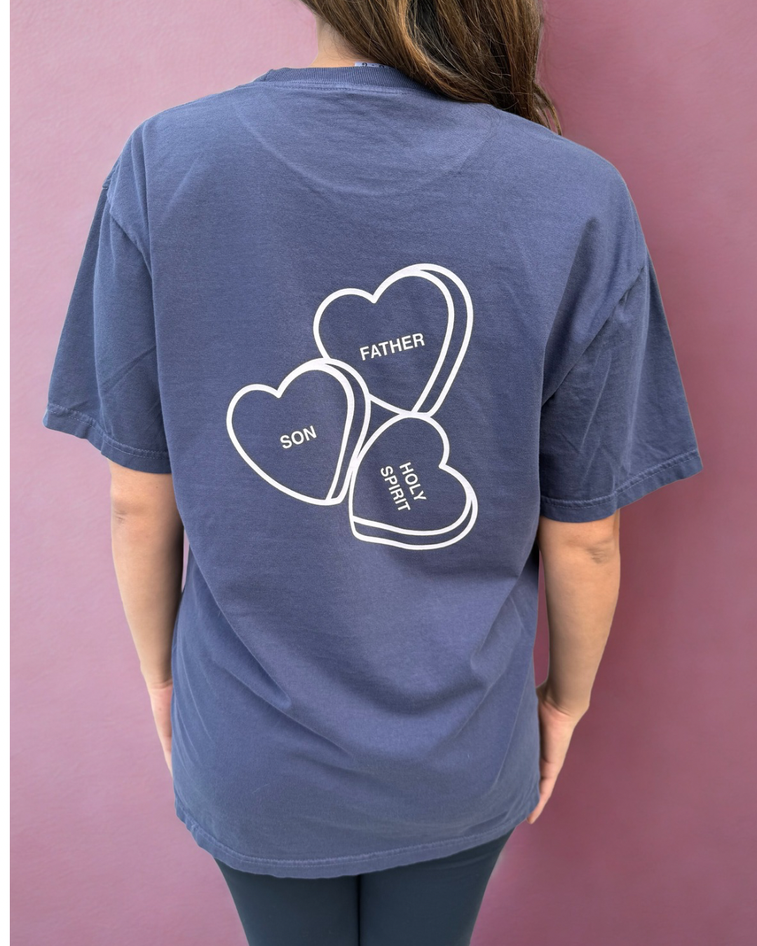 Navy Father, Son, and Holy Spirit Candy Hearts T-shirt